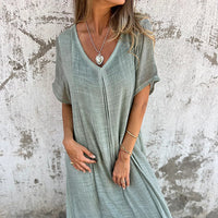 Tunika-Kleid für Damen - Lockeres Sommerkleid mit V-Ausschnitt – Grün