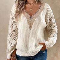 DAME V-AUSSCHNITT LANGARM STRICKPULLOVER | ELEGANTER KOMFORT FÜR JEDEN TAG – Beige
