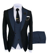 Herren Anzug in formellem Stil, dreiteilig mit Sakko, Weste und Hose – Marine