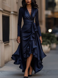Arina – Elegantes Maxikleid Mit Rüschen – Marine