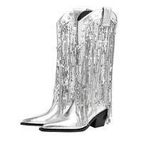 Silberne Cowboystiefel für Damen | Kniehohe – Silber