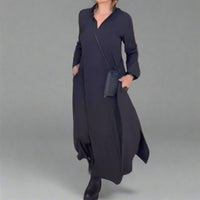 Sabine | Lockeres Langes Kleid mit Schlitz – Schwarz