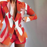 Damen Modischer Blazer mit kurzen Hosen und auffälligem Farbdesign – Rot