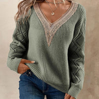 DAME V-AUSSCHNITT LANGARM STRICKPULLOVER | ELEGANTER KOMFORT FÜR JEDEN TAG – Grün