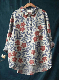 Tunika-Bluse für Damen - Longbluse mit tropischem Blumenmuster für den Sommer – Beige