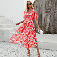 Sandra | Blumenkleid mit Bauchbedeckung – Rot