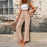 Sommerhose für Damen - Luftige Weite Hose mit Gummiband – Kaki