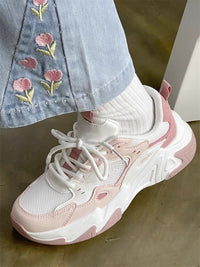 Damen Sportliche Chunky Sneaker mit atmungsaktivem Mesh und bequemer Dämpfung – Rosarot