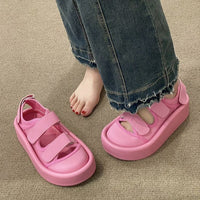 Damen bequeme Plateau-Sandalen mit verstellbaren Klettverschlüssen und rutschfester Sohle – Rosarot