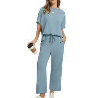 Damen Bequemes Freizeitanzug-Set mit lockerem Schnitt und stilvollen Taschen – Pfauengrün