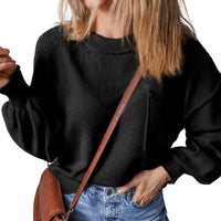 Damen LANGARM RUNDHALS STRICKPULLOVER | MODERNER STIL, KOMFORTABEL, VIELSEITIG – Schwarz