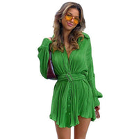 Heidi Mode | Langärmeliges Kleid mit Schnürsenkeln und elastischer Taille – Grün