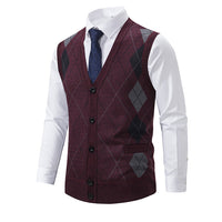 Herren modische Strickweste mit Karomuster – Weinrot