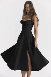 Karoline | Midi-Bustier-Korsett-Sonnenkleid – Schwarz