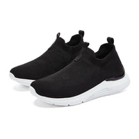 Damen Sportliche Slip-On Sneakers mit elastischem Strickoberteil – Schwarz