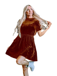 Heidi Mode | Einfarbiges Samtkleid – Braun