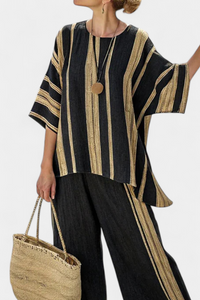 Bianca | Gestreiftes Oversize Top mit Leinenhose – Mehrfarbige Streifen