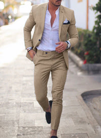 Herren Sommer 2-Teiliger Hochzeitsgast Anzug | Blazer und Hose – Khaki