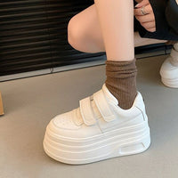 Damen Komfortable Sneakers mit Klettverschluss und trendiger Plateau-Sohle – Weiß