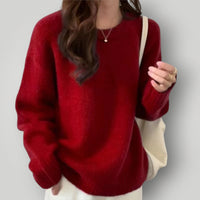Damen Oversized Pullover – Warmer, bequemer Langarmpullover – Rot