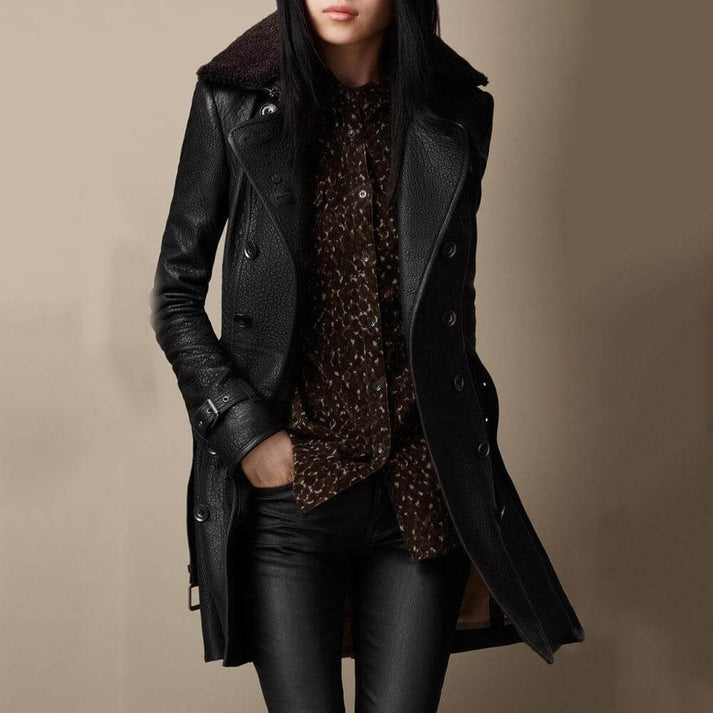 Tine | Lange Lederjacke für Damen im Slim Fit mit Doppelknopfverschluss