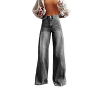 Damen Weite Hochtaillierte Jeans mit markanten Nähten – Grau