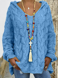 Damen KABELSTRICK HOODIE PULLOVER | MODISCHER, BEQUEMER, VIELSEITIGER – Blau