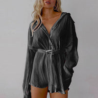 Heidi Mode | Langärmeliges Kleid mit Schnürsenkeln und elastischer Taille – schwarz