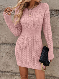 Oriah - Kabelstrick Kleid Mit Rundhalsausschnitt – Rosa