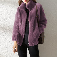 Plüschiger Fleece-Pullover mit hohem Kragen für Damen – Lila
