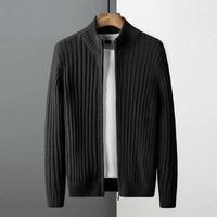 Ovidiu – Gestreifter Strickjacke Mit Reißverschluss – Schwarz
