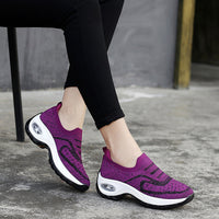 Damen bequeme Slip-On Sneakers mit elastischem Mesh-Obermaterial und luftgepolsterter Sohle – Violett