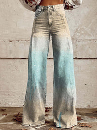 Elena | Bequeme Damenhose mit weitem Streifen Design – Beige-Blau