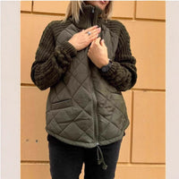 Kayla | Steppjacke Mit Strickärmeln Und Reißverschluss – Oliv