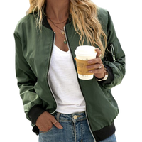 Damen Kurze Bomberjacke | Reißverschluss – Oliv