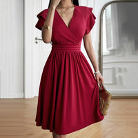 Eleganza™ – Damen Midikleid mit V-Ausschnitt für Elegante Anlässe – Weinrot