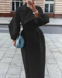Eleganter Langer Trenchcoat für Damen | Reverskragen – Schwarz