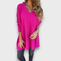 Leona – Locker gestrickte Tunika mit V-Ausschnitt – Rosa