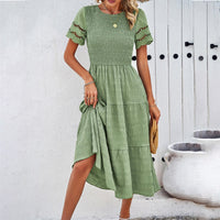 Leah | Gerafftes, bauchschmeichelndes Midikleid – Grün