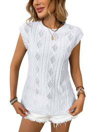 Heidi Mode | Jacquard T-Shirt mit Rundhalsausschnitt und kurzen Ärmeln – weiß
