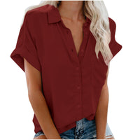 Loise | Damen Kragen Knopfbluse | Kurzarm – Bordeaux