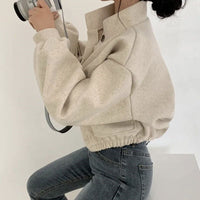 Audrey | Kurze Wolljacke Mit Stehkragen Und Lockerem Schnitt – Apricot