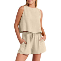 Heidi Mode | Zweiteiliges Set aus ärmellosem Oberteil und Shorts – Aprikose