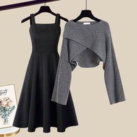 Amélia– Elegantes Strickkleid-Set – Grau
