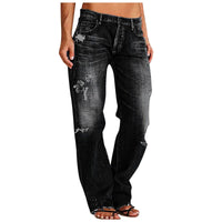 Damen Destroyed Jeans mit weitem Bein und lässiger Passform – Schwarz