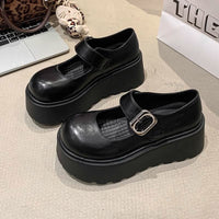 Damen Plattform-Schuhe mit Riemen und modischer Schnalle – Schwarz