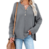 BUTTON PULLOVER | ELEGANTER V-AUSSCHNITT – Grau
