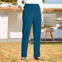 Sommerhose für Damen – Elegante Luftige Hose mit Gummibund – Pfauenblau