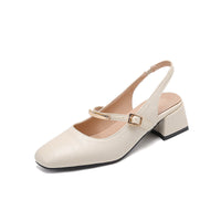 Damen Dirndl Schuhe | Klassische Slingback-Schuhe mit Blockabsatz – Weiß