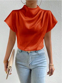 Damen satinierte Bluse mit elegantem Stehkragen – Orange